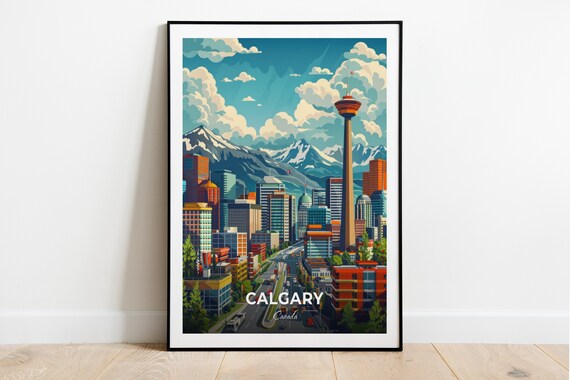 Calgary Canada Calgary Tower Rocky Mountains Skyline Travel Poster
