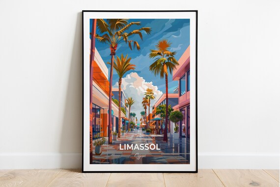 Limassol Palm Lined Shopping Street Cyprus City Stroll Travel Poster