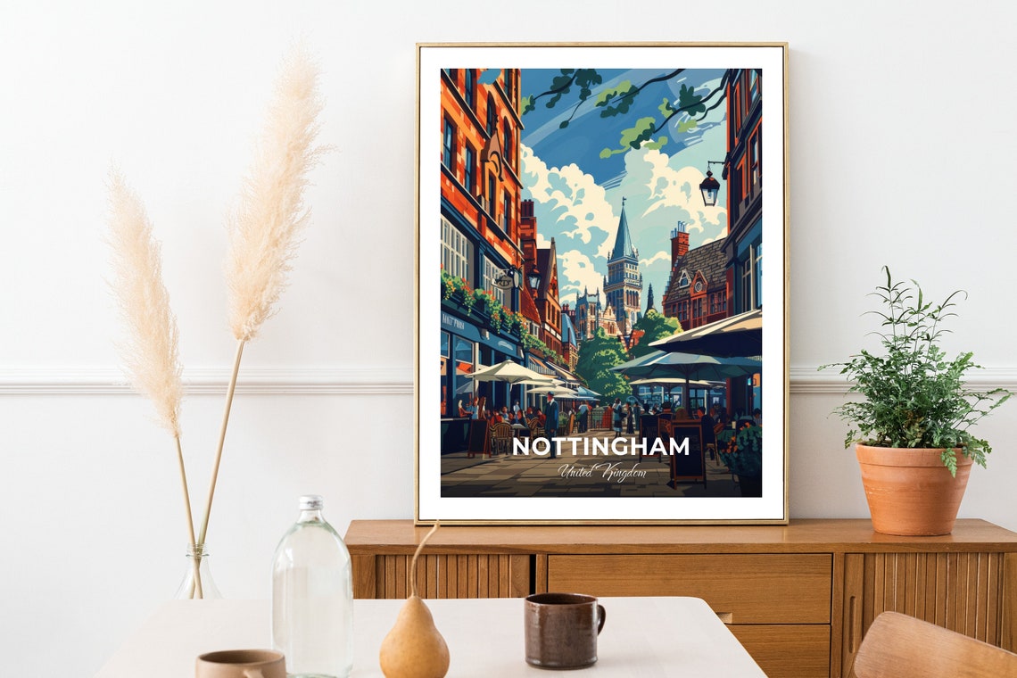 Nottingham Old Market Square Town Hall City View Travel Poster - Image 2