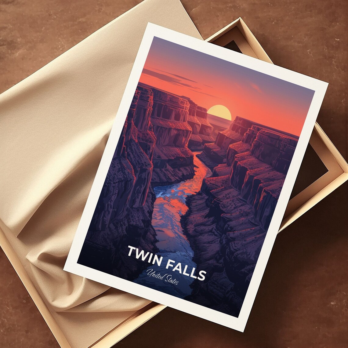 Twin Falls Idaho Snake River Canyon Sunset Travel Poster Orange Sky Art - Image 3