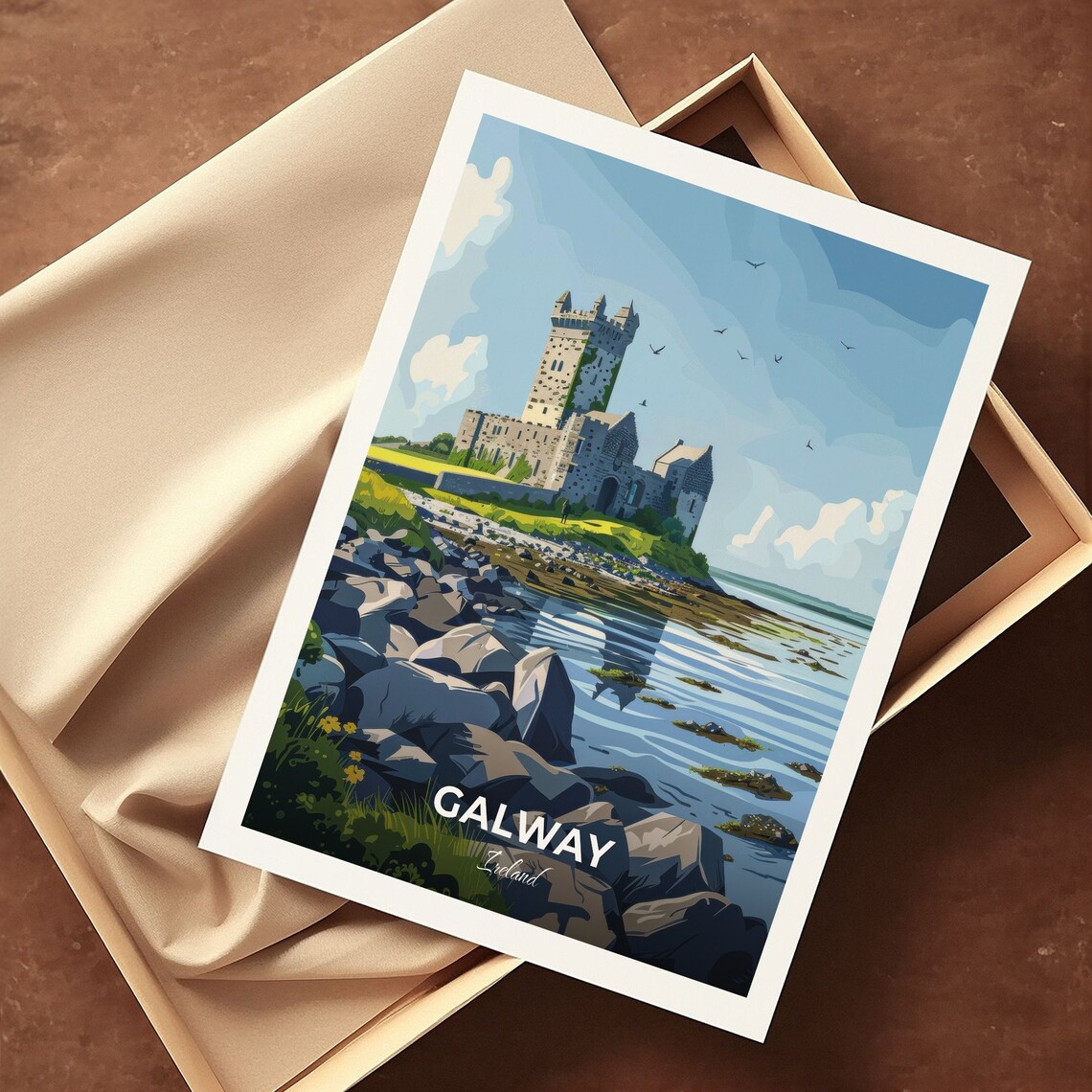 Galway Castle On A Rocky Shoreline Under Blue Sky Ireland Travel Poster - Image 3