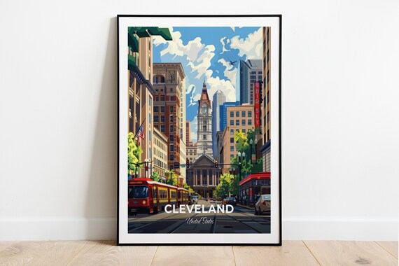 Cleveland Ohio Theater District Trolley Street Travel Poster