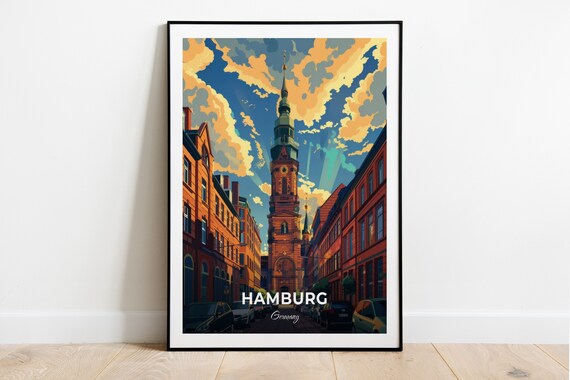 Hamburg Germany Saint Michaelis Church Tower Vintage Travel Poster
