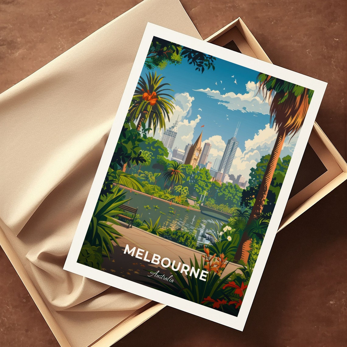 Melbourne Australia Royal Botanic Gardens Skyline Travel Poster - Image 3