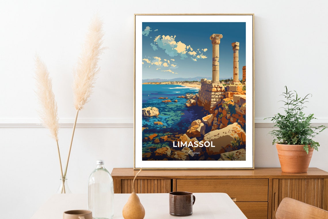 Limassol Cyprus Ancient Columns Turquoise Shore Travel Poster - Image 2