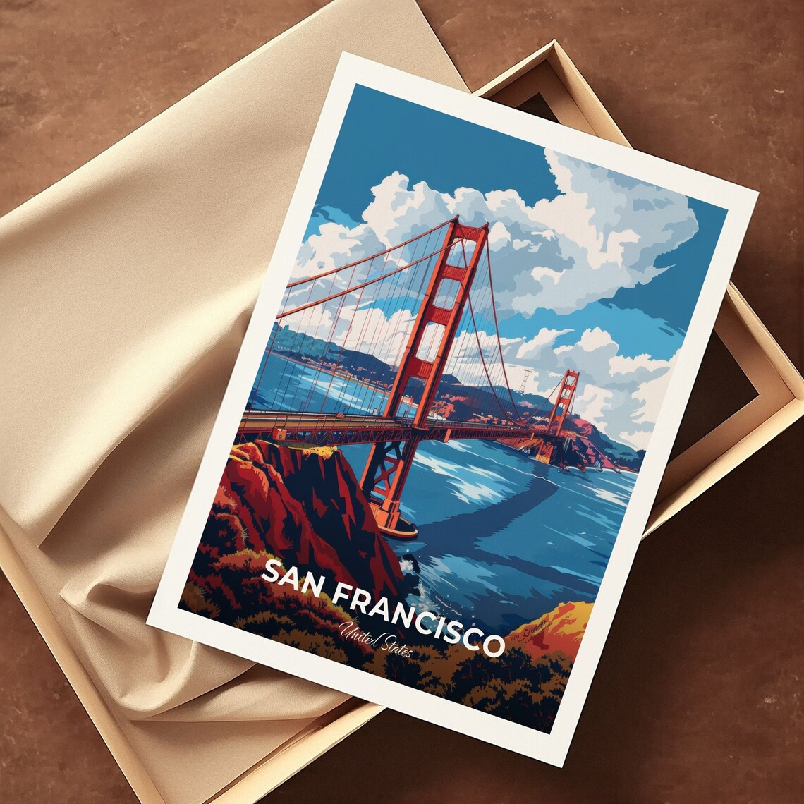 San Francisco Golden Gate Bridge Cliffs Ocean USA Vintage Travel Poster - Image 3