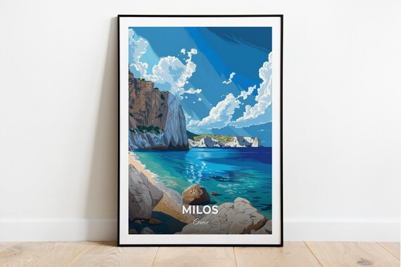 Milos Greece White Cliff Beach Tsigrado Bay Blue View Poster
