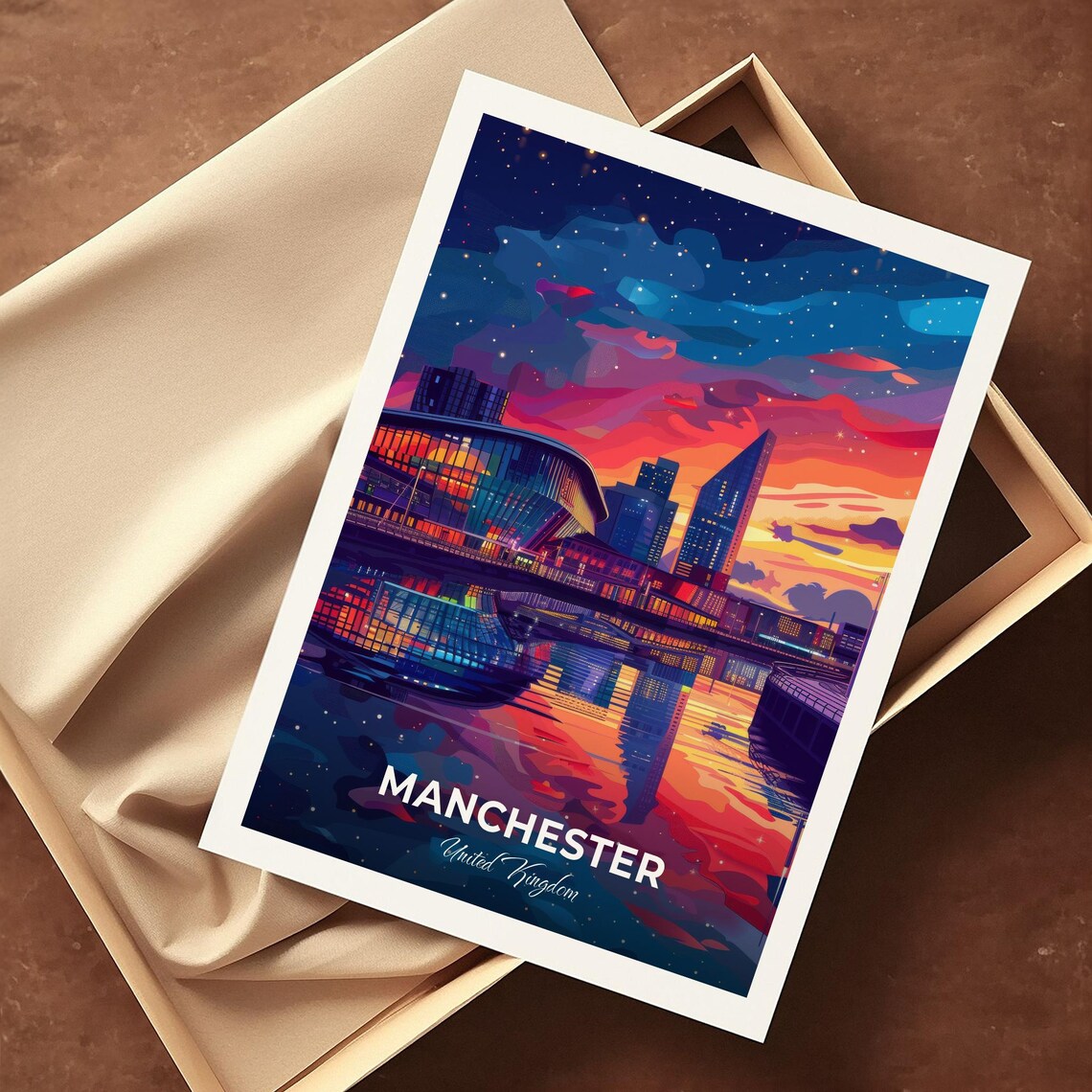 Manchester MediaCityUK Night Skyline Modern City Travel Poster - Image 4