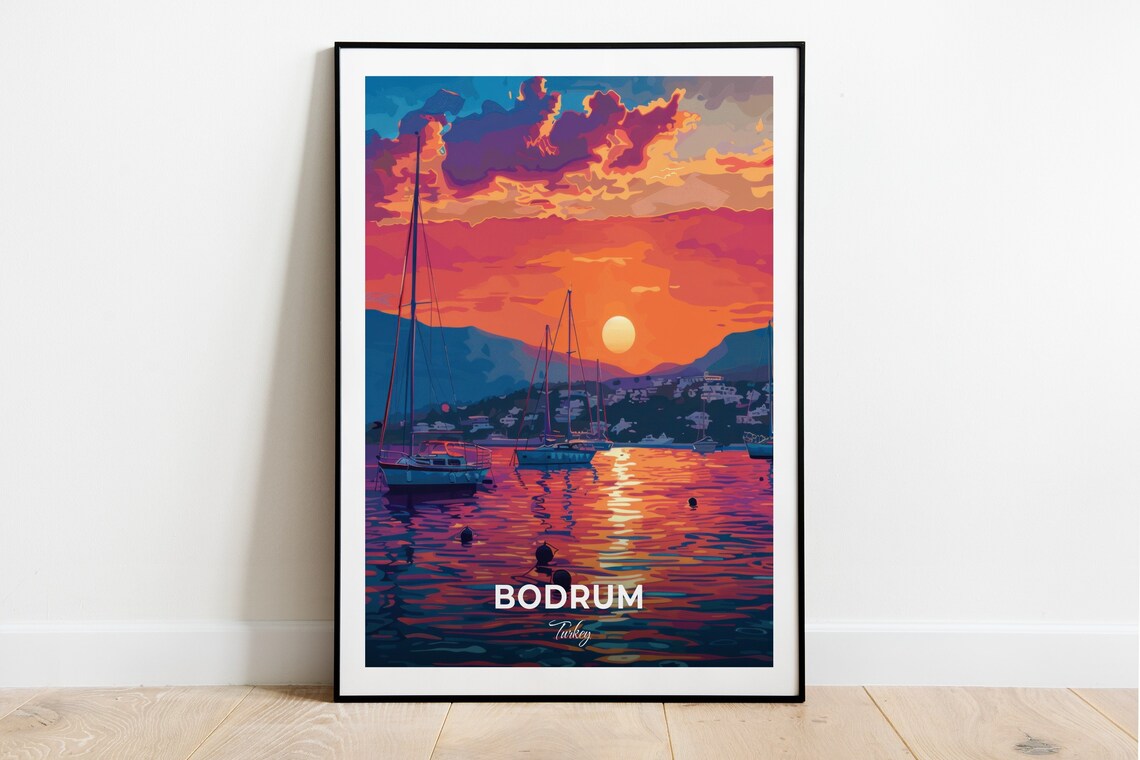 Bodrum Turkey Gundogan Sunset Sailboats Golden Bay Glow Poster