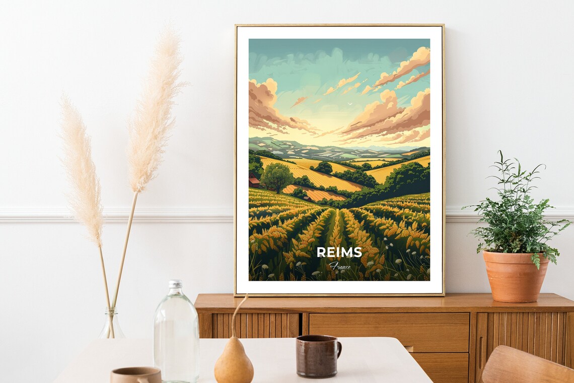 Reims Champagne Vineyard Rolling Hills France Countryside Travel Poster - Image 2