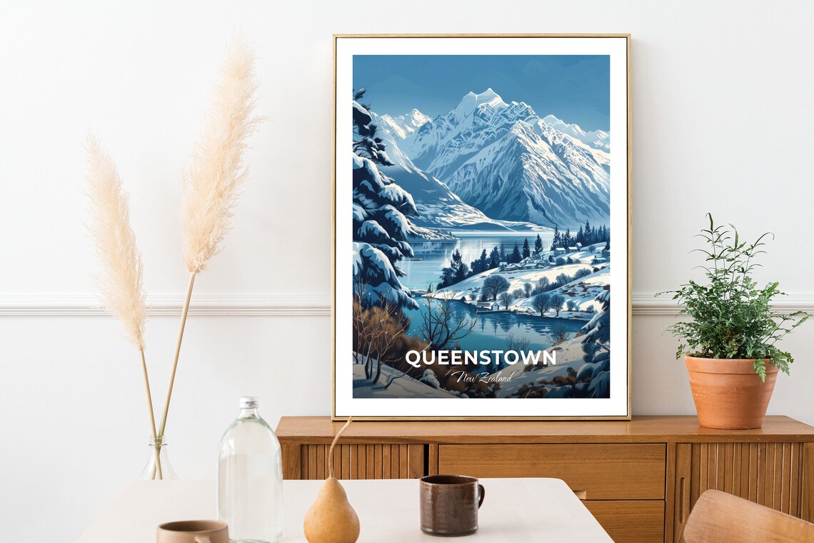 Queenstown New Zealand Remarkables Winter Mountain Travel Poster - Image 2