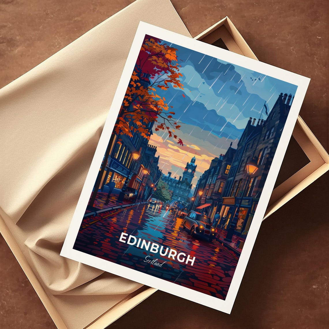 Edinburgh Scotland Rainy Evening Old Town Street Scene Poster - Image 4