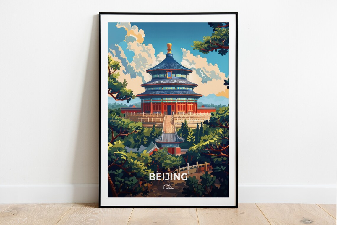 Beijing Temple of Heaven Imperial Palace Gardens China Landmark Travel Poster