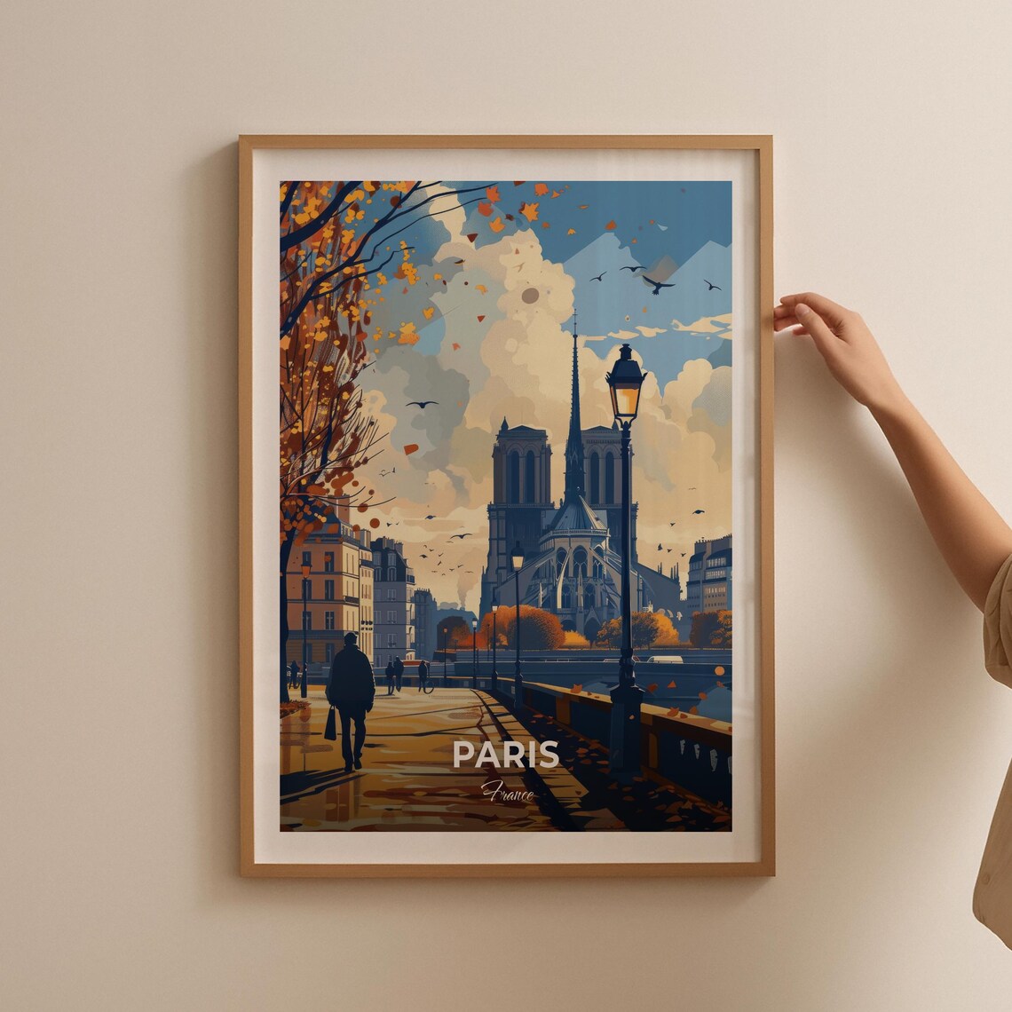 Paris France Notre Dame Cathedral Autumn Riverside Travel Poster - Image 2