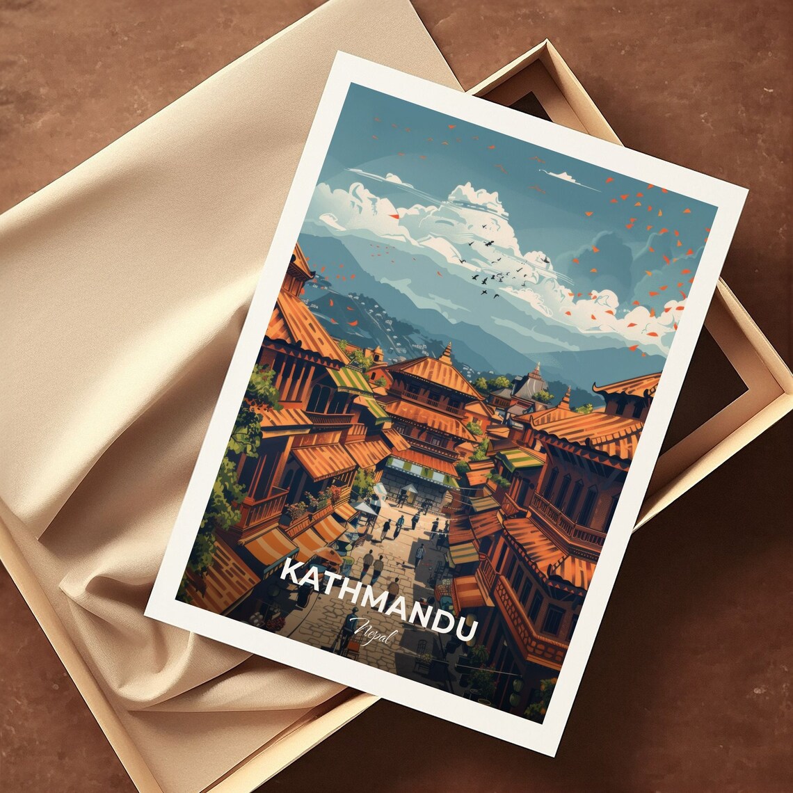 Kathmandu Nepal Asantole Old Town Cobblestone Street Travel Poster - Image 3
