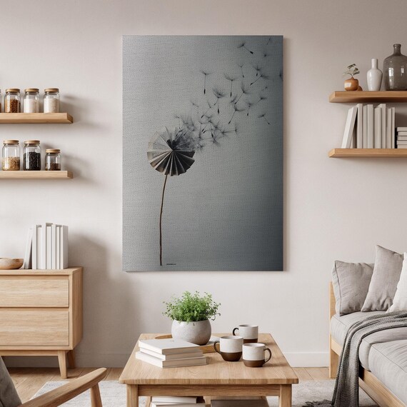Minimalist Dandelion Wall Art Modern Nature Canvas Print Black And White Botanical Artwork Elegant Floral Decor For Home Office Gift