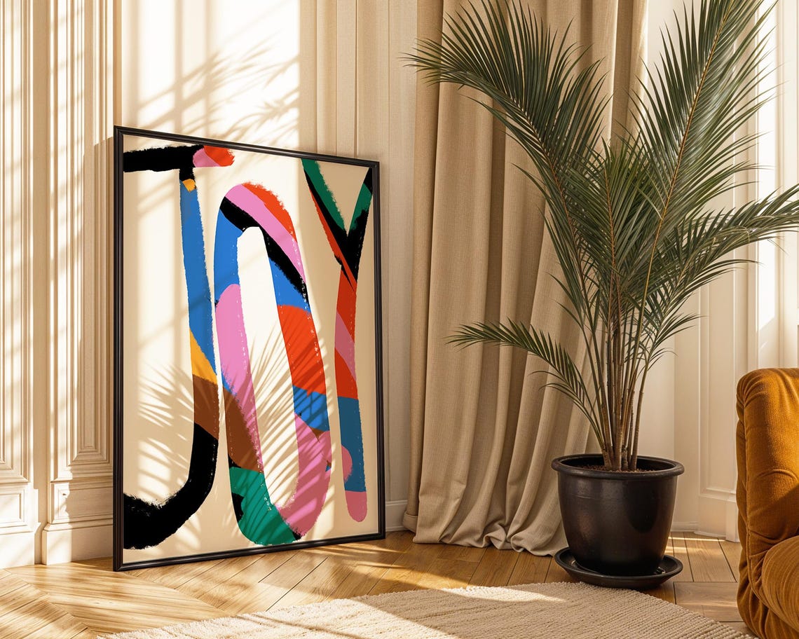 Joy Typography Colorful Brushstroke Letters Modern Eclectic Art Poster - Image 5
