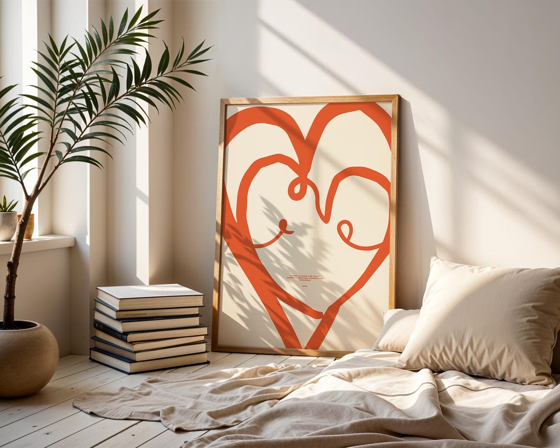 Minimalist Red Line Heart Continuous Drawing Modern Love Art Poster - Image 6