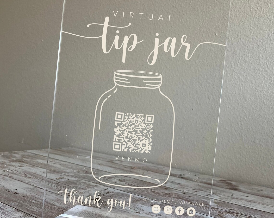 Virtual Tip Jar QR Code Custom Acrylic Plaque