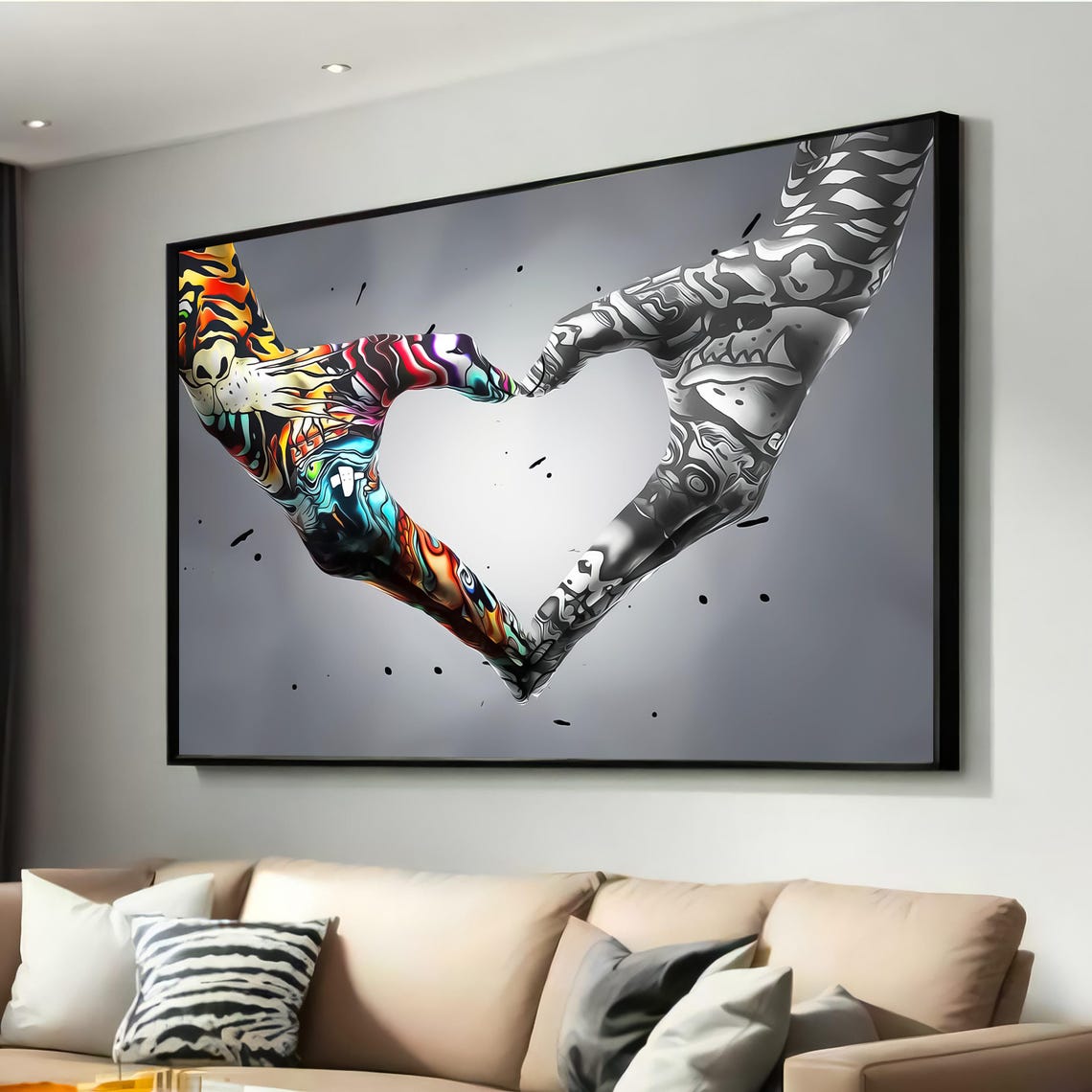 Graffiti Hands Heart Shape Colorful Monochrome Street Art Print