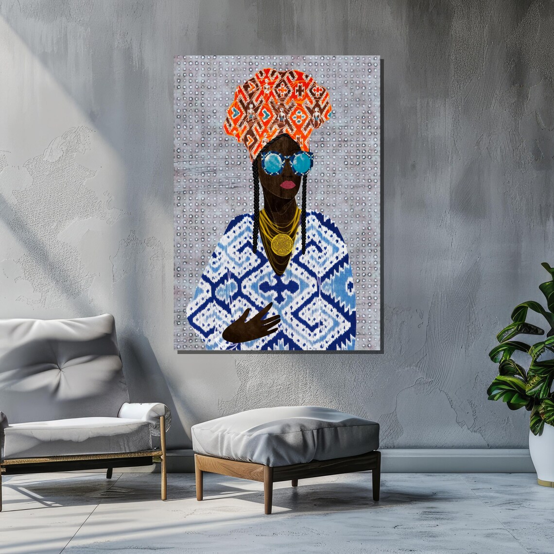 Modern Tribal Woman Portrait, Boho Eclectic Decor - Image 2
