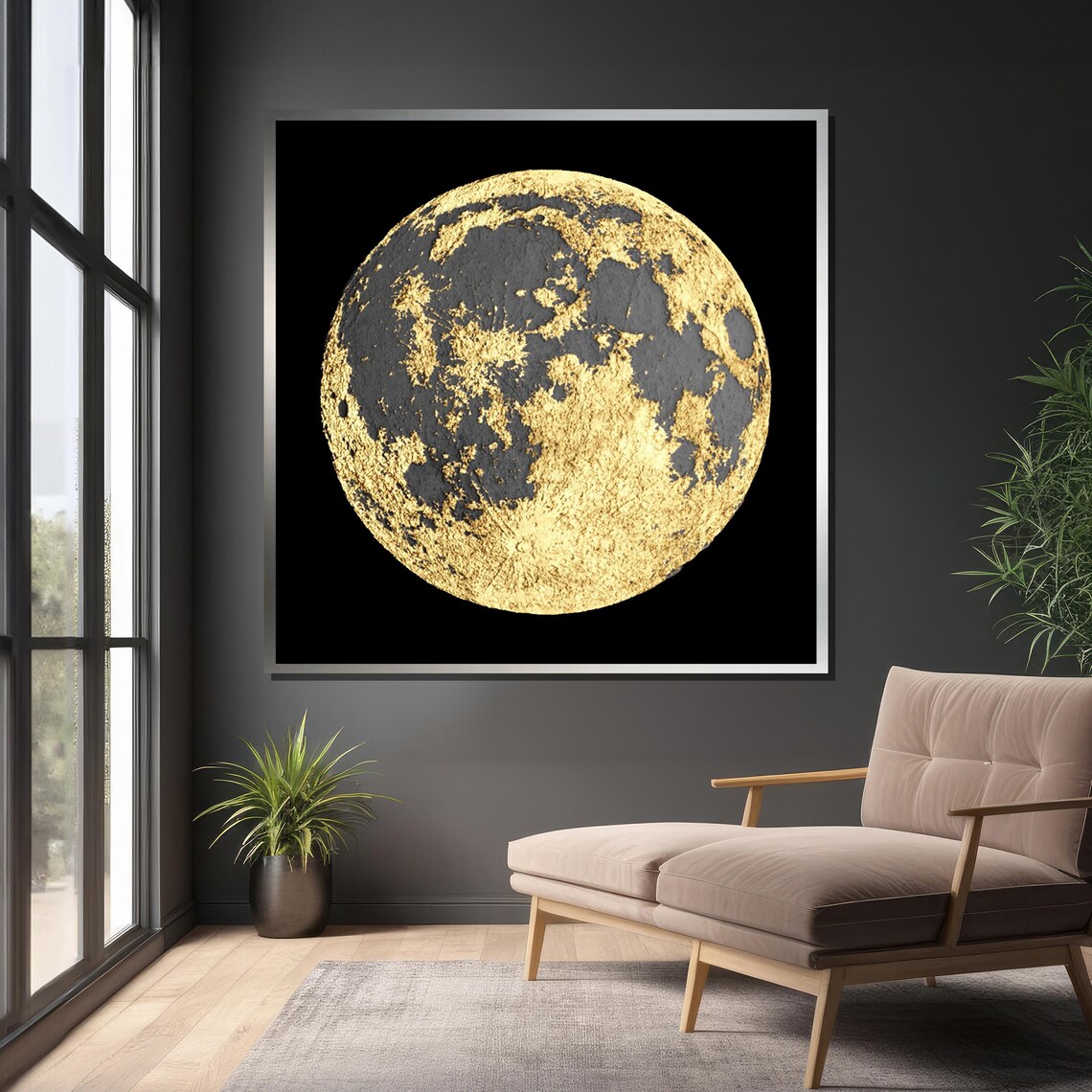 Black And Gold Textured Moon, Modern Celestial Art - Image 5