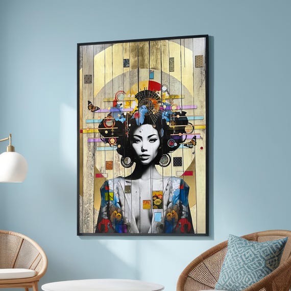 Abstract Modern Portrait Of A Woman With Butterflies