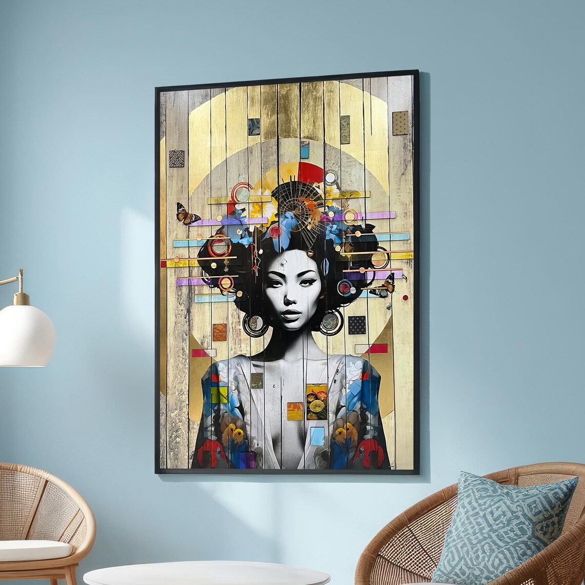 Abstract Modern Portrait Of A Woman With Butterflies