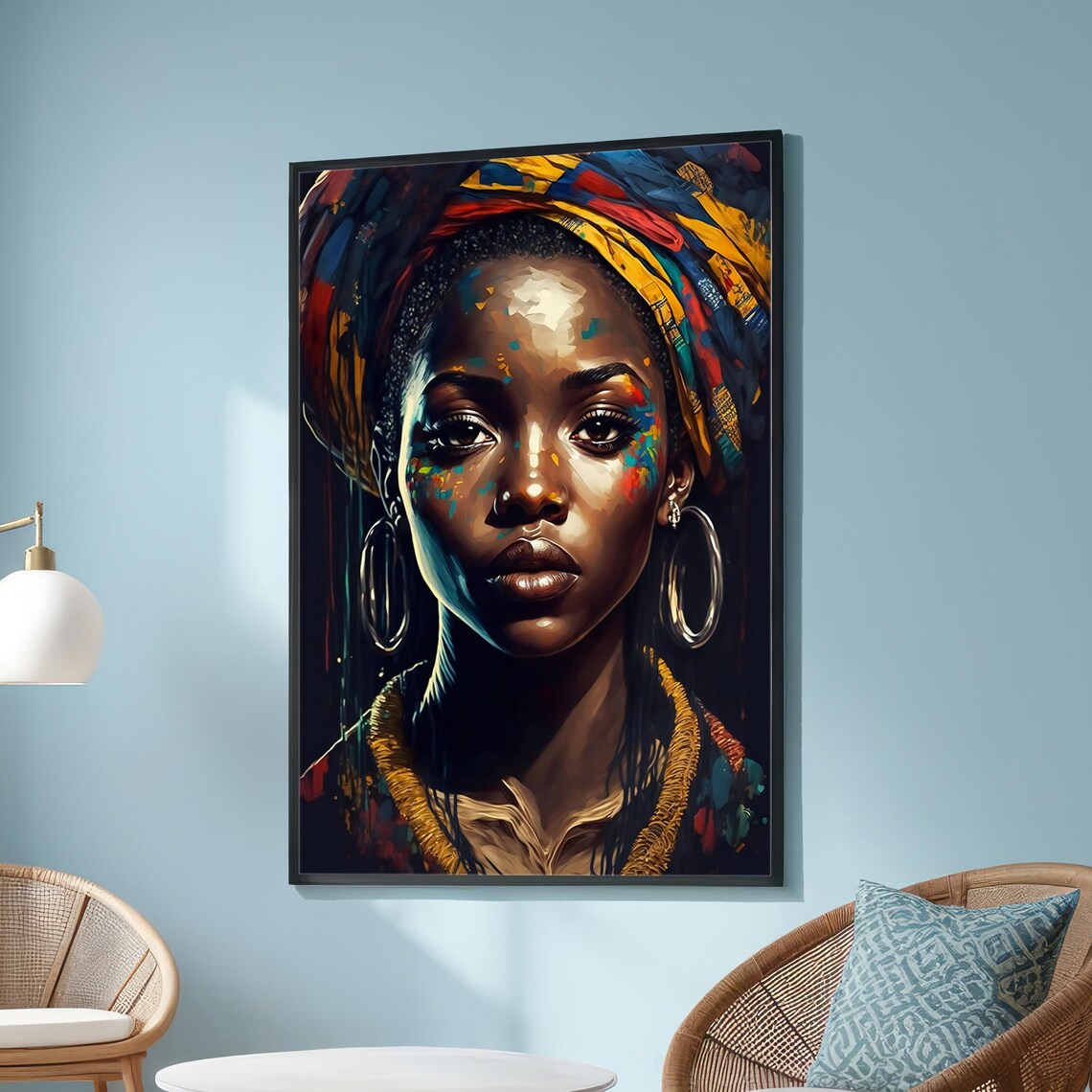 African Woman Portrait Colorful Headwrap Face Paint Art Poster