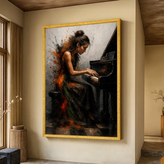Enigmatic Piano Player Abstract Art, Contemporary