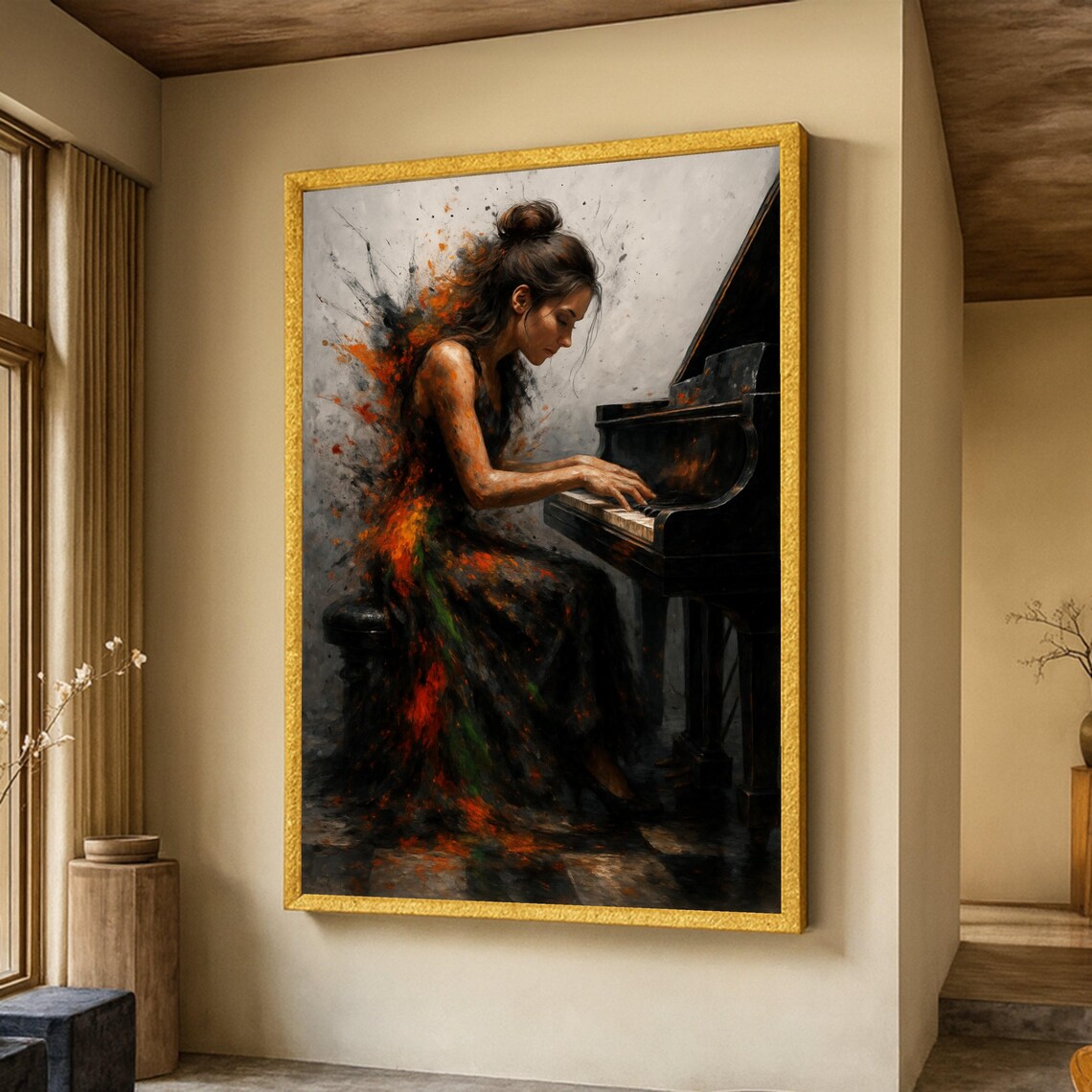 Enigmatic Piano Player Abstract Art, Contemporary