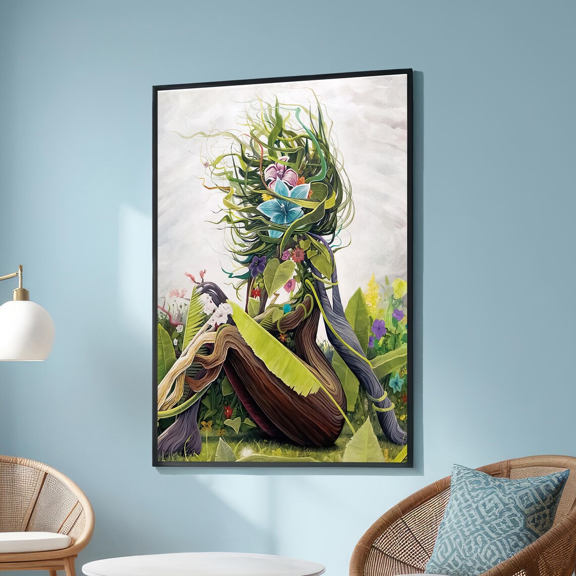 Surreal Nature Woman Art Print, Botanical Floral Figure