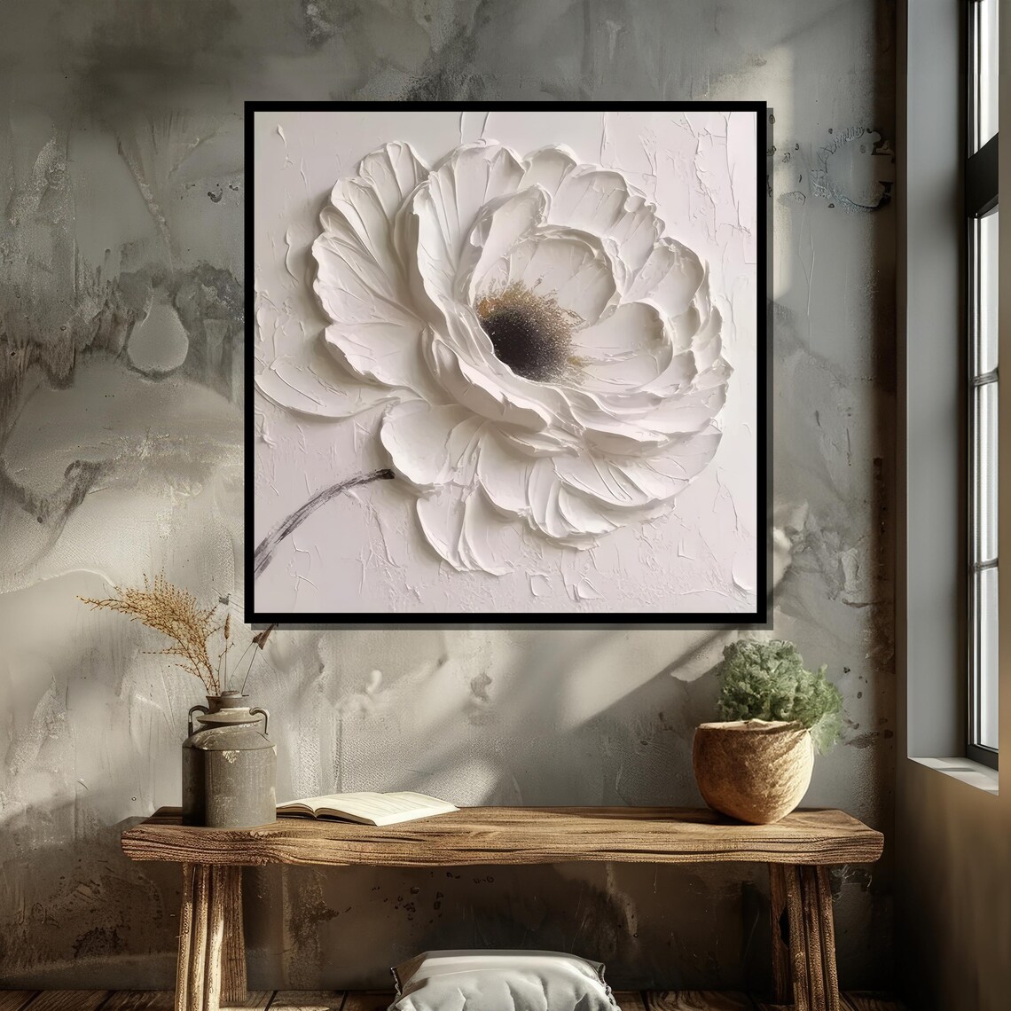 White Flower Art, Minimalist Floral Painting - Image 6