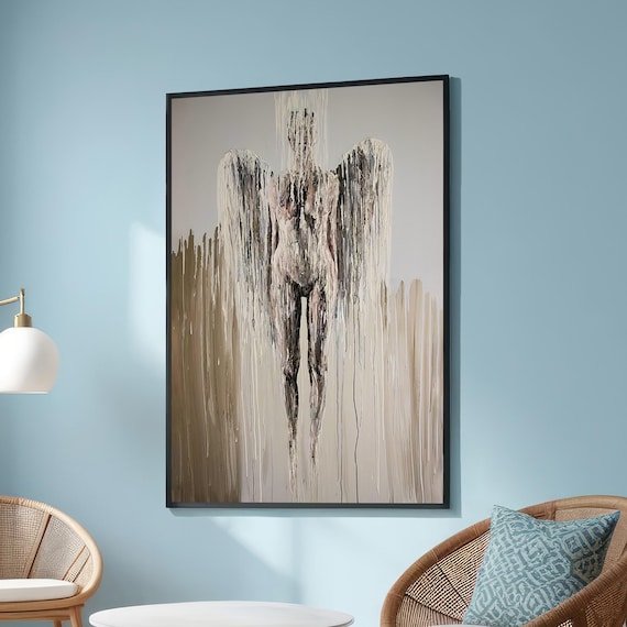 Abstract Angel Art Print, Textured Modern Religious Decor