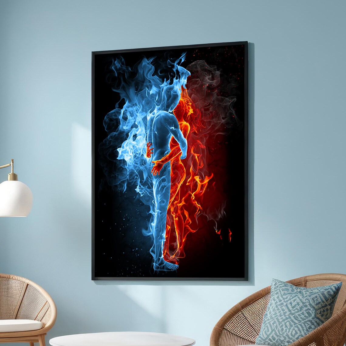 Fire And Ice Embrace Art Print, Abstract Couple