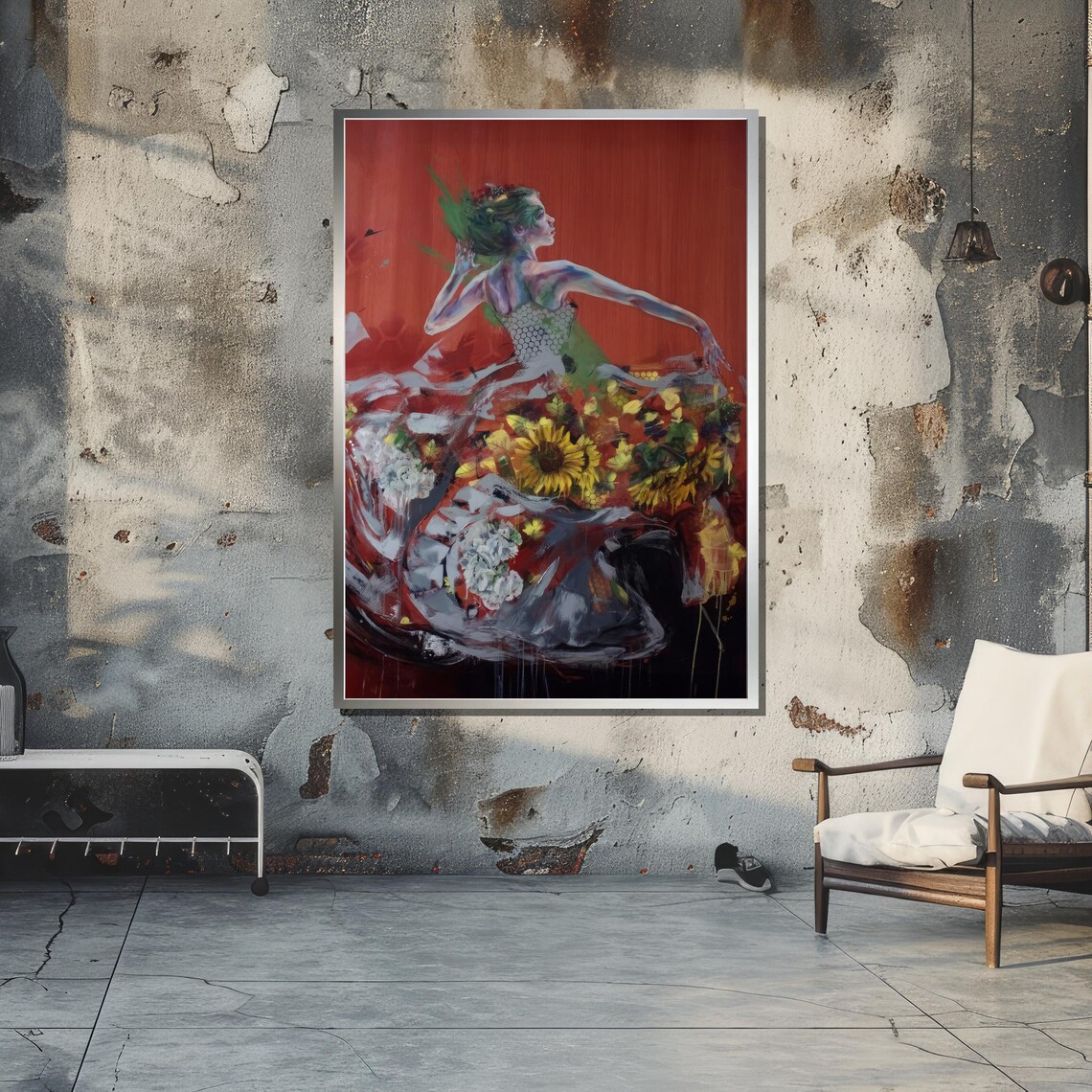 Surreal Woman With Sunflowers, Abstract Nature Decor - Image 4