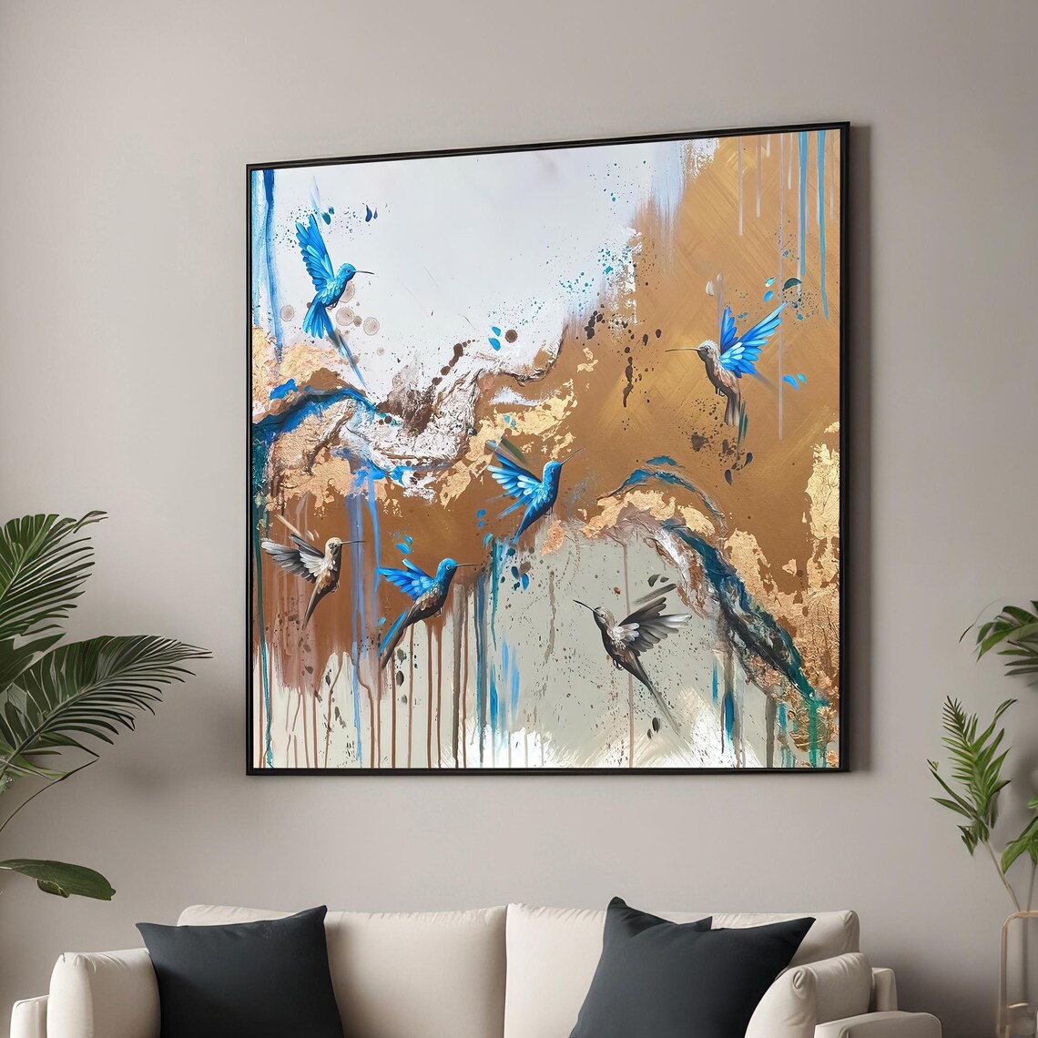 Hummingbirds In Flight Abstract Wall Art Print