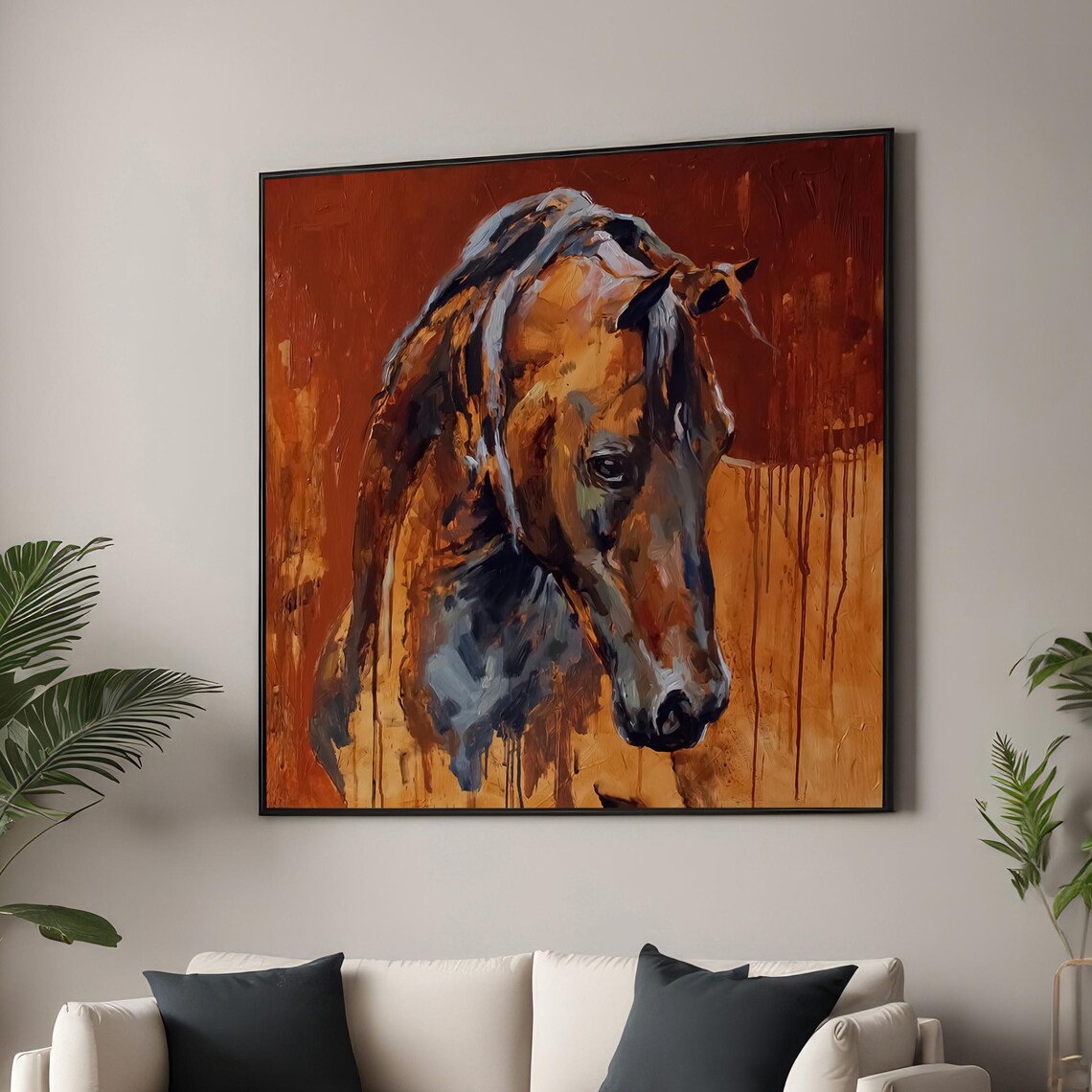 Abstract Horse Art Print, Rustic Farmhouse Decor