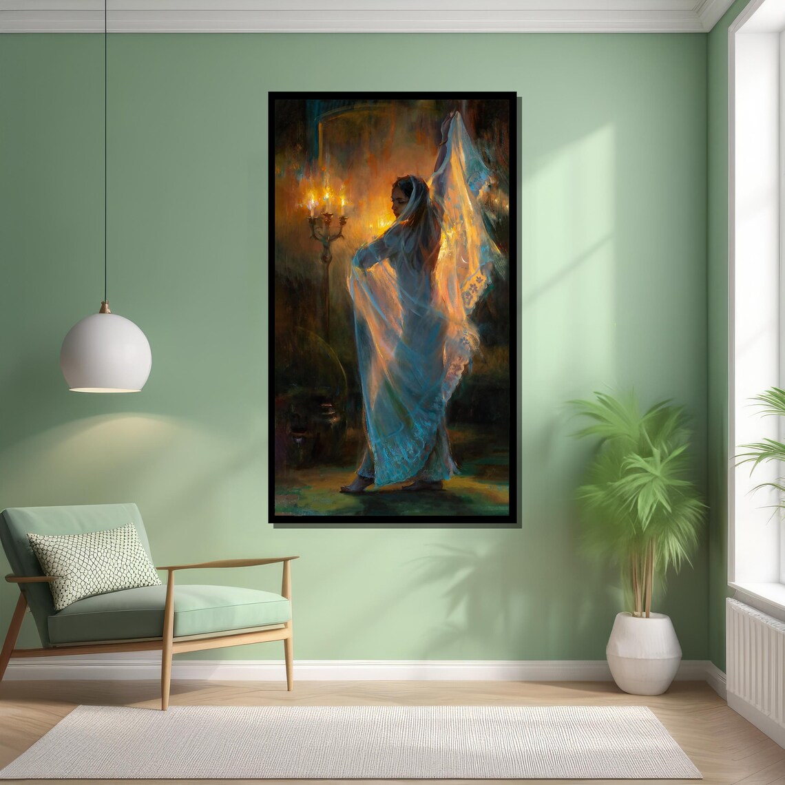 Graceful Woman In Candlelit Dance, Dreamlike Impressionist Art - Image 5