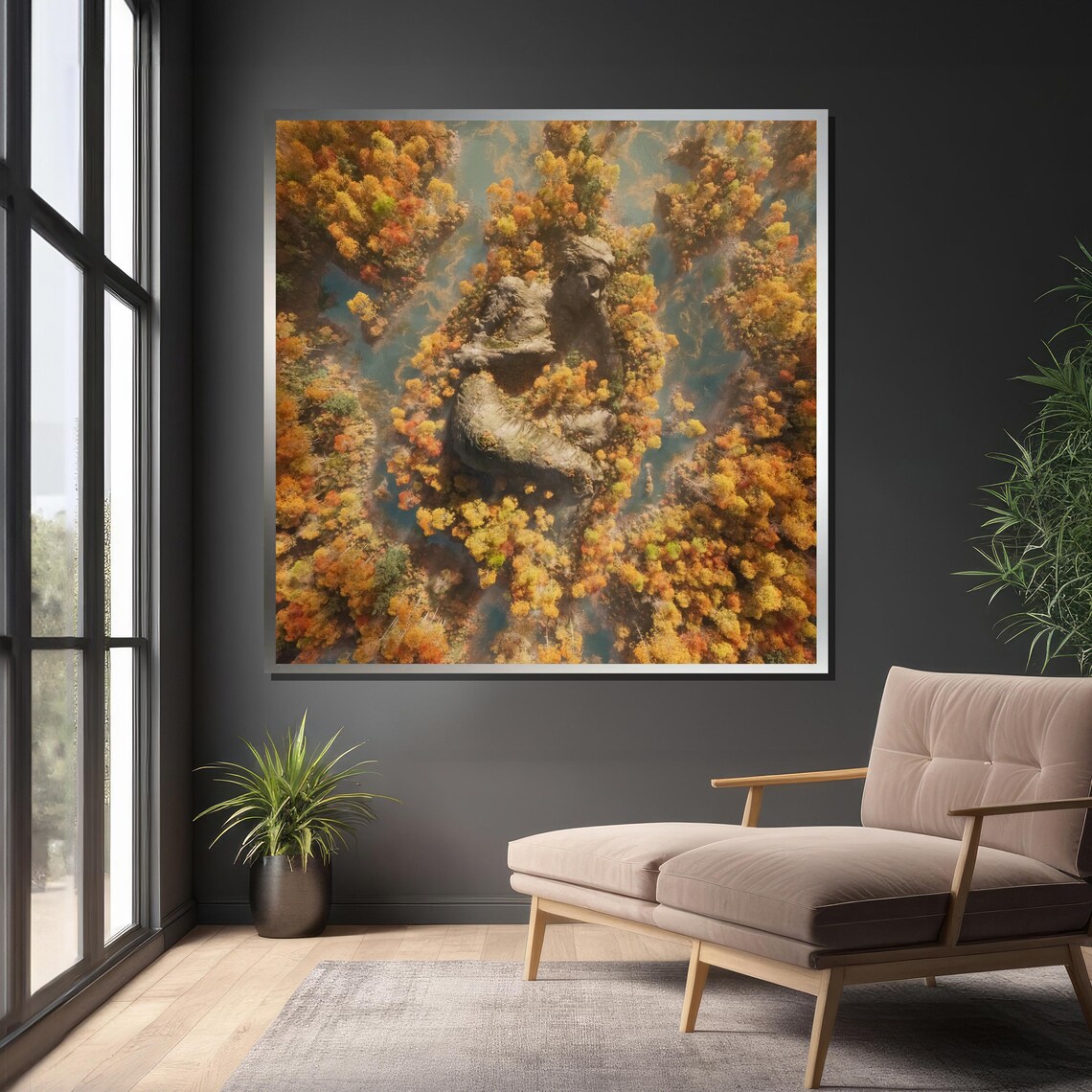 Serene Autumn Landscape, Reclining Woman Statue - Image 4