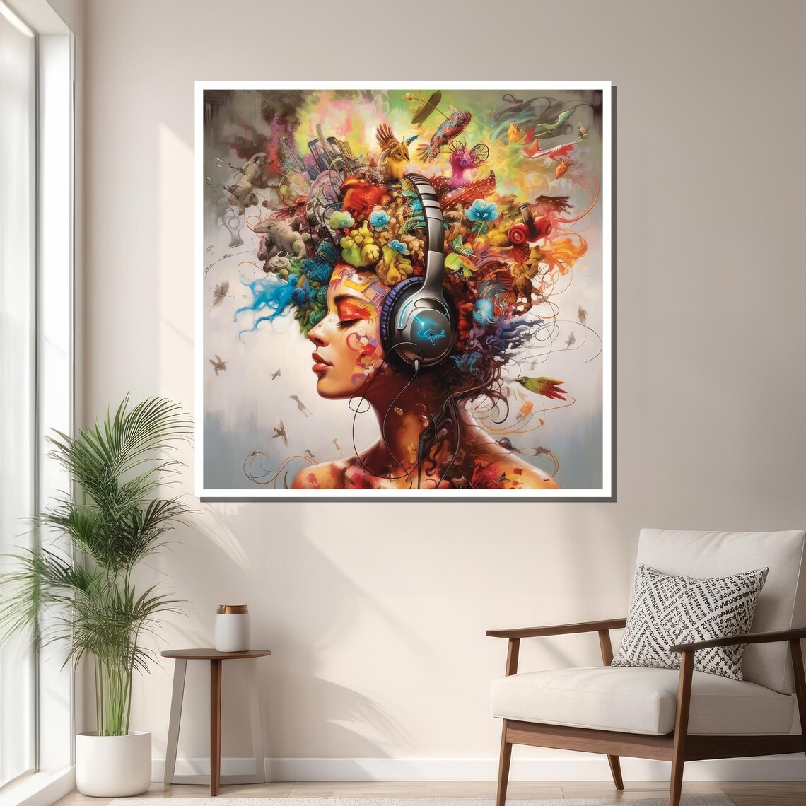 Surreal Portrait, Woman With Headphones Art Print - Image 3