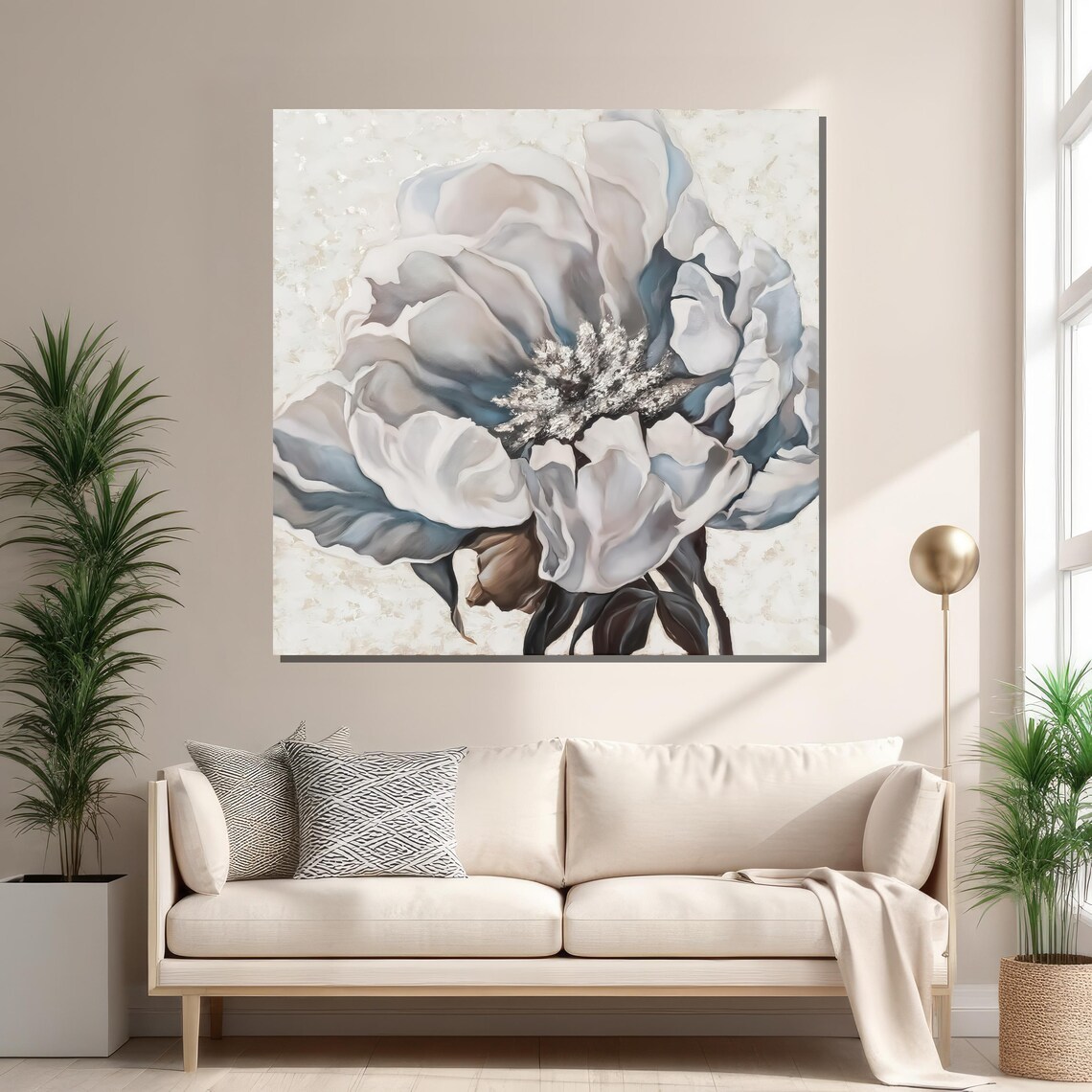 Soft White Flower, Modern Floral Wall Art - Image 2