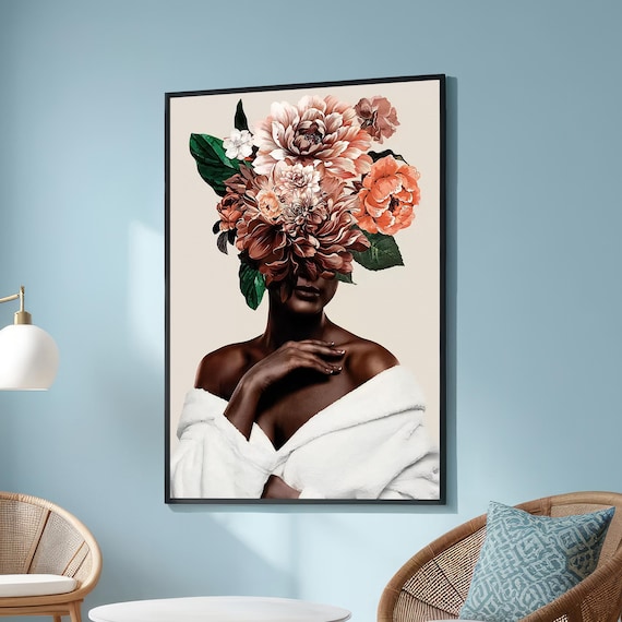 Woman Floral Headdress White Shawl Romantic Portrait Artwork Poster
