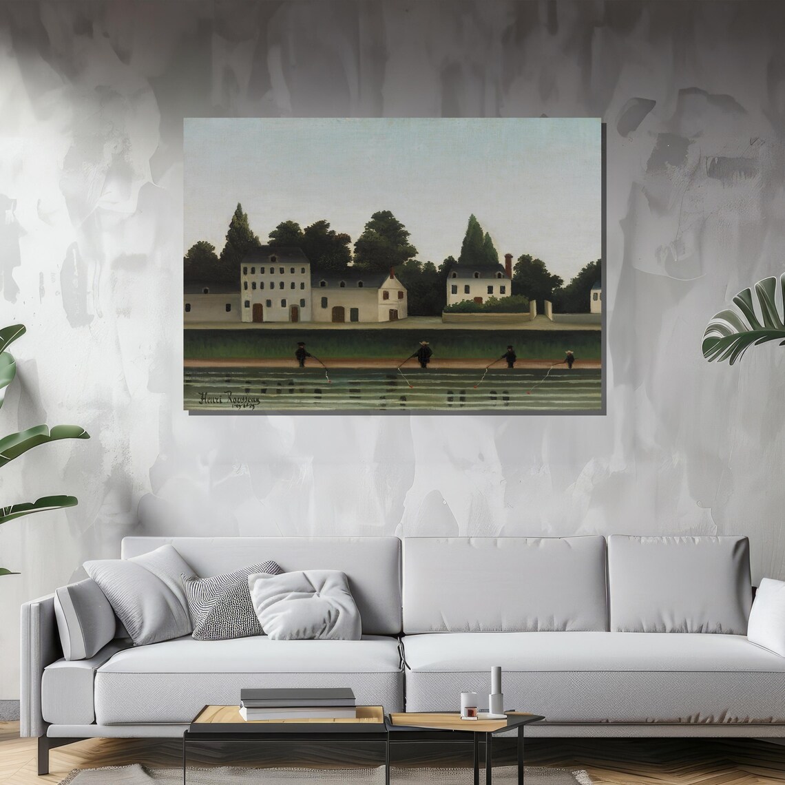 Henri Rousseau Landscape And Four Fishermen Art Print - Image 2