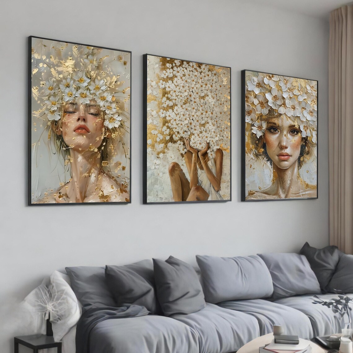 Elegant Floral Portraits, Modern Female Art Print