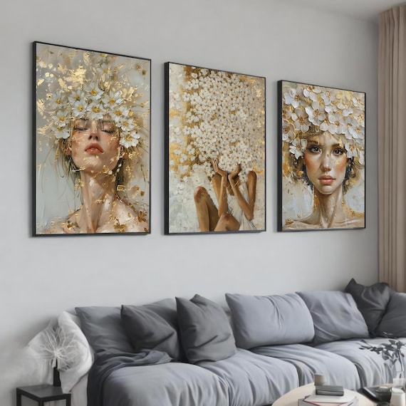 Elegant Floral Portraits, Modern Female Art Print