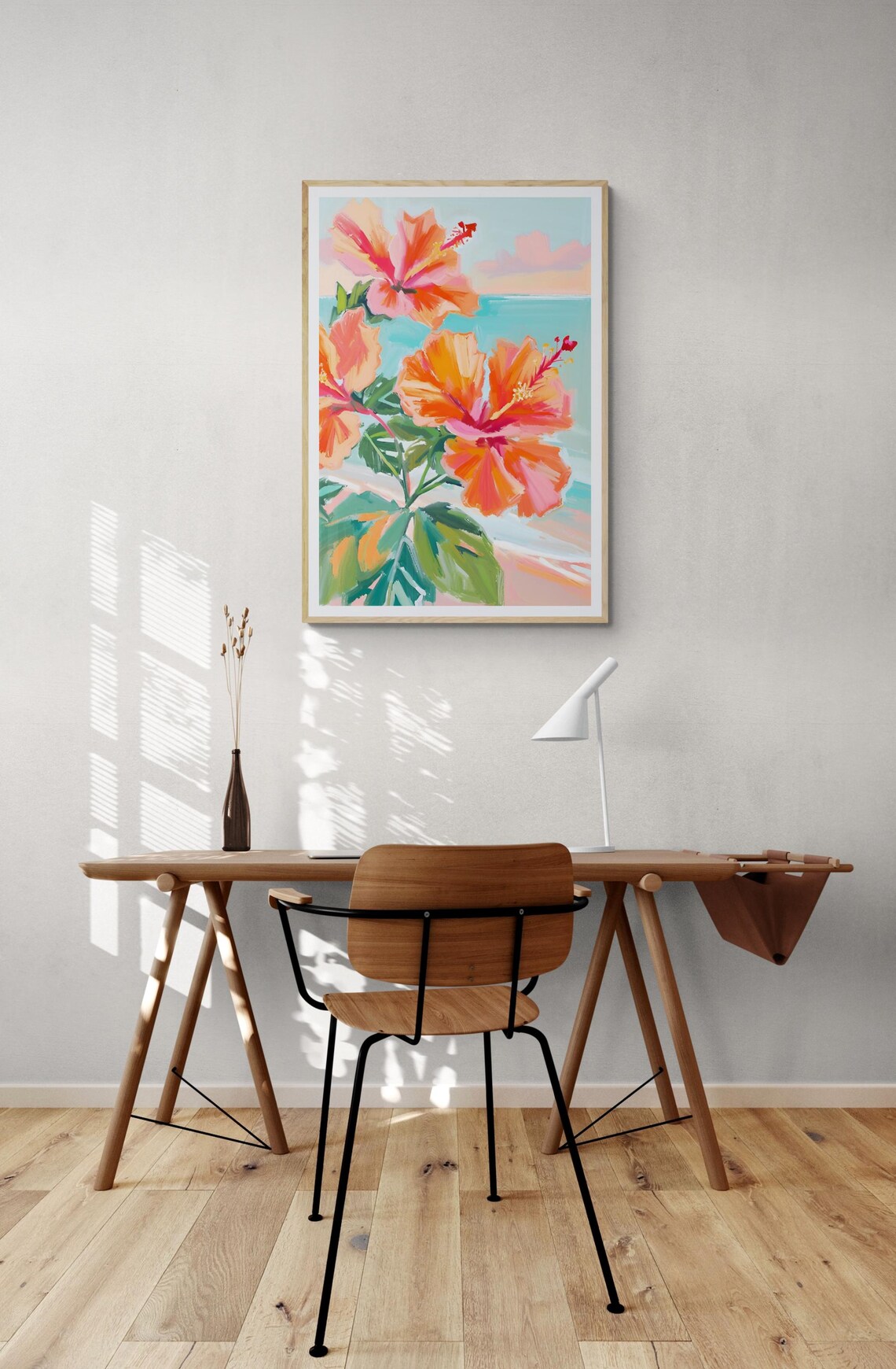 Hibiscus Flowers Floral Art Flower Market Art Print Abstract Painting Peach Hibiscus Floral Art Matisse - Image 3