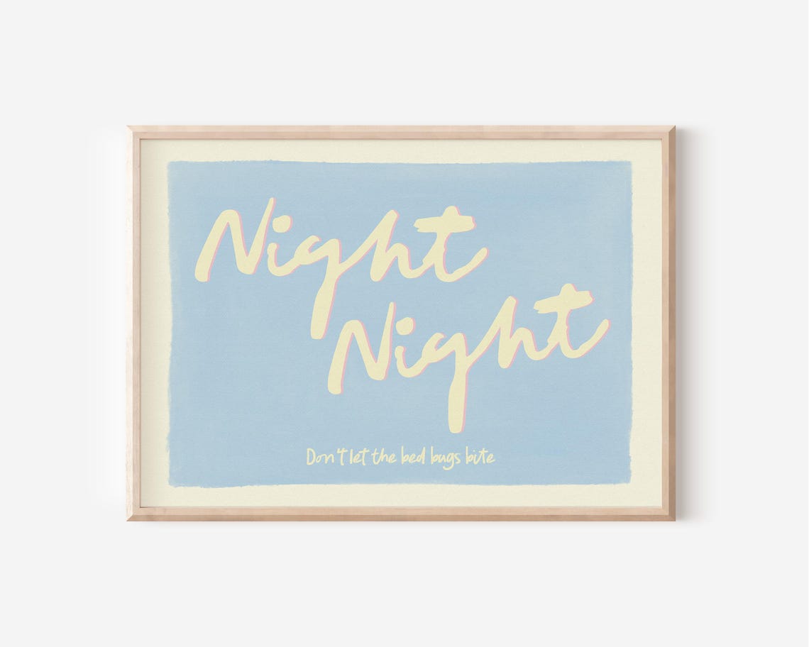 Night Night Bedtime Script Blue Pastel Funny Bedroom Wall Art - Image 4