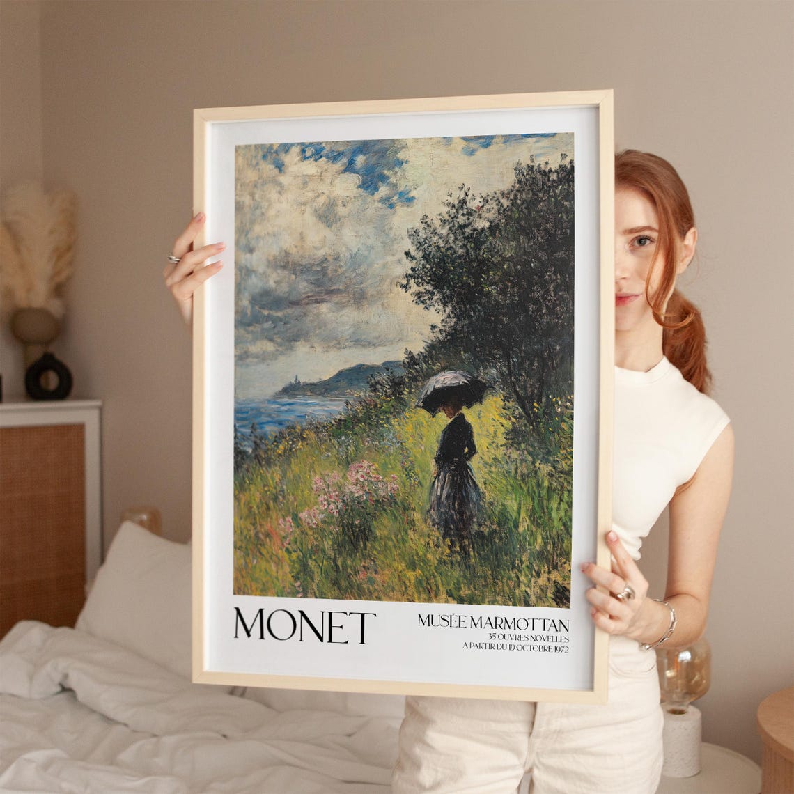 Monet Woman with Parasol Coastal Meadow Vintage Exhibition Poster