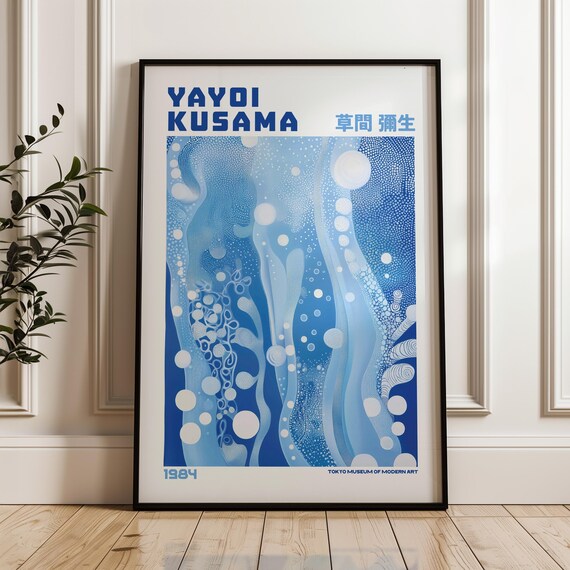 Yayoi Kusama Blue Ocean Waves Dotted Abstract 1984 Tokyo Art Poster